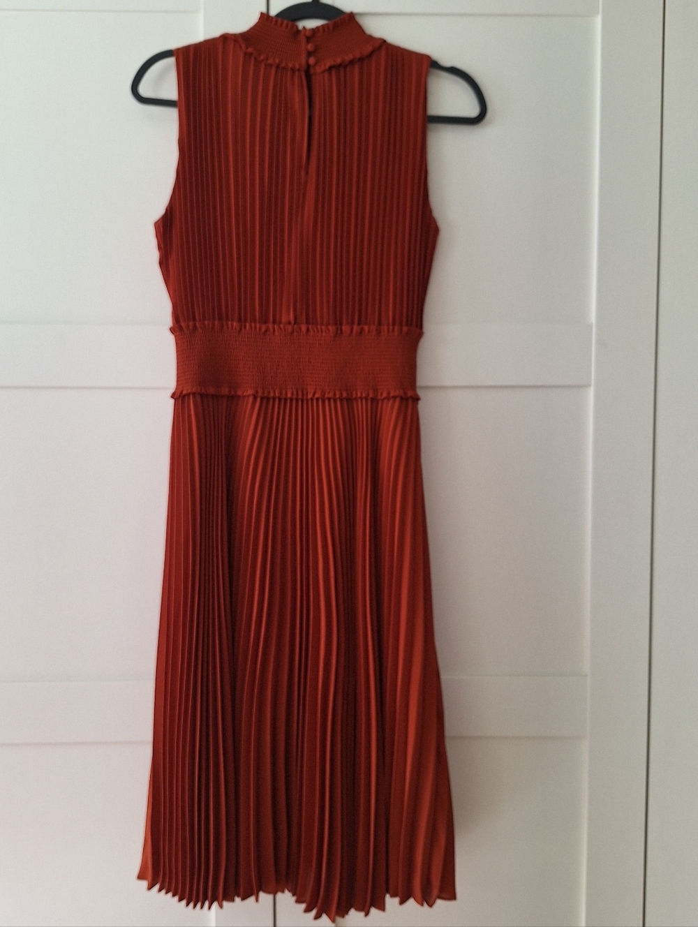 Nanette Lepore Sleeveless Pleated Midi Dress in Rust Orange